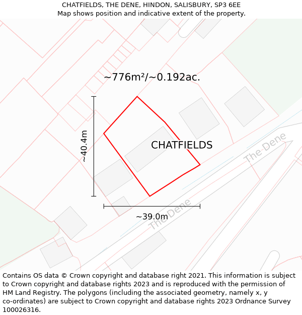 CHATFIELDS, THE DENE, HINDON, SALISBURY, SP3 6EE: Plot and title map