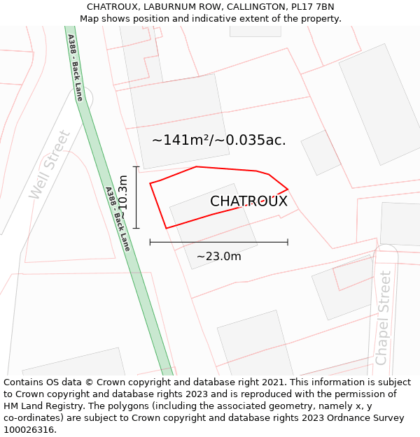 CHATROUX, LABURNUM ROW, CALLINGTON, PL17 7BN: Plot and title map