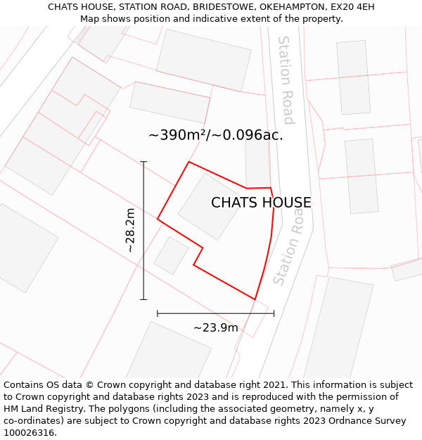 CHATS HOUSE, STATION ROAD, BRIDESTOWE, OKEHAMPTON, EX20 4EH: Plot and title map