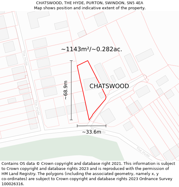 CHATSWOOD, THE HYDE, PURTON, SWINDON, SN5 4EA: Plot and title map