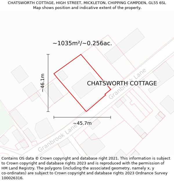 CHATSWORTH COTTAGE, HIGH STREET, MICKLETON, CHIPPING CAMPDEN, GL55 6SL: Plot and title map