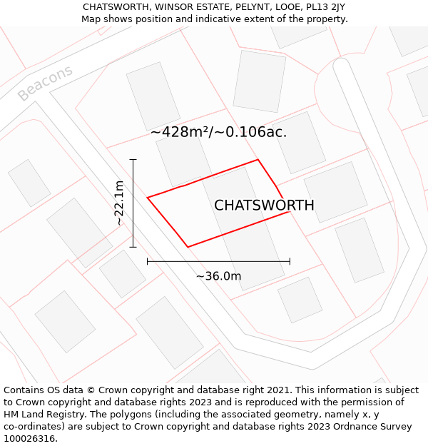 CHATSWORTH, WINSOR ESTATE, PELYNT, LOOE, PL13 2JY: Plot and title map