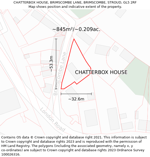 CHATTERBOX HOUSE, BRIMSCOMBE LANE, BRIMSCOMBE, STROUD, GL5 2RF: Plot and title map