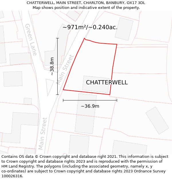 CHATTERWELL, MAIN STREET, CHARLTON, BANBURY, OX17 3DL: Plot and title map