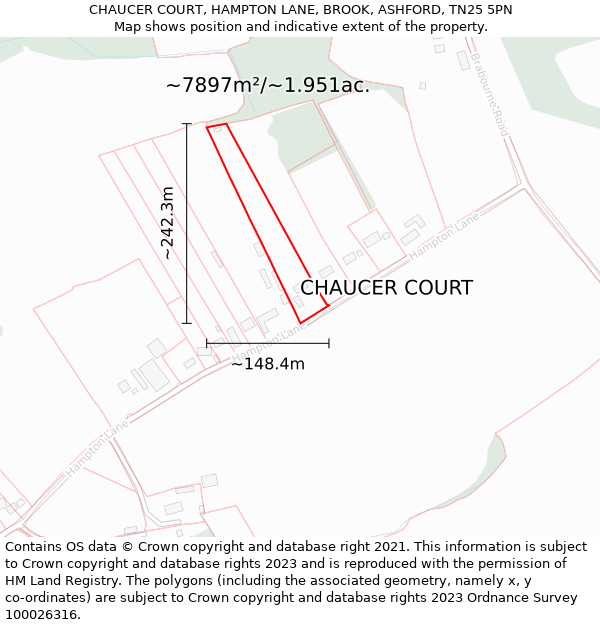 CHAUCER COURT, HAMPTON LANE, BROOK, ASHFORD, TN25 5PN: Plot and title map