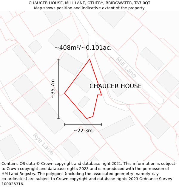 CHAUCER HOUSE, MILL LANE, OTHERY, BRIDGWATER, TA7 0QT: Plot and title map