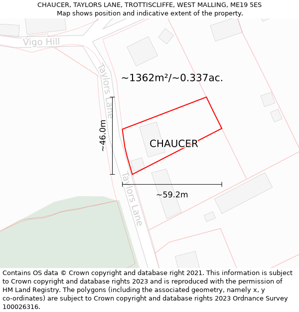 CHAUCER, TAYLORS LANE, TROTTISCLIFFE, WEST MALLING, ME19 5ES: Plot and title map