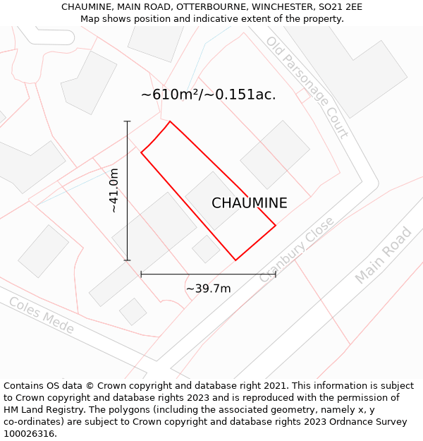 CHAUMINE, MAIN ROAD, OTTERBOURNE, WINCHESTER, SO21 2EE: Plot and title map