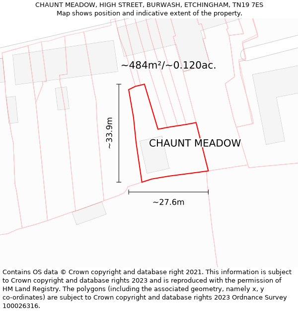 CHAUNT MEADOW, HIGH STREET, BURWASH, ETCHINGHAM, TN19 7ES: Plot and title map