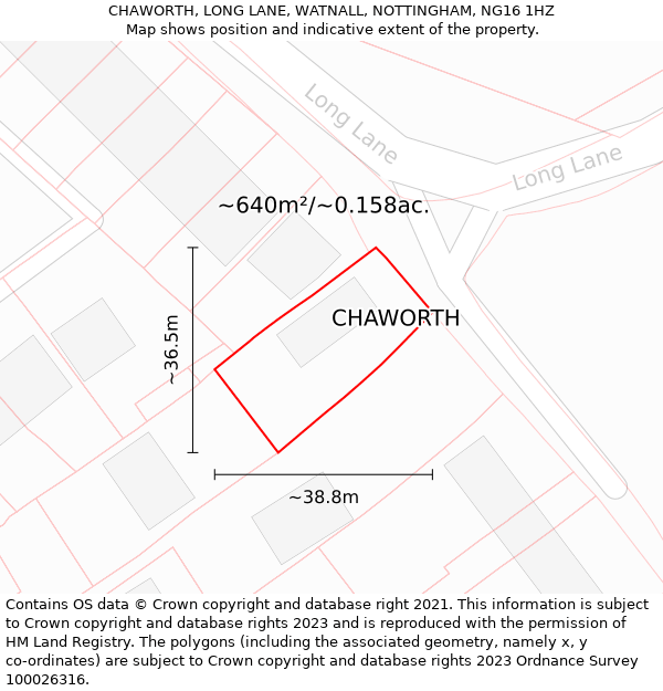 CHAWORTH, LONG LANE, WATNALL, NOTTINGHAM, NG16 1HZ: Plot and title map