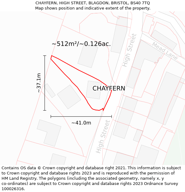 CHAYFERN, HIGH STREET, BLAGDON, BRISTOL, BS40 7TQ: Plot and title map