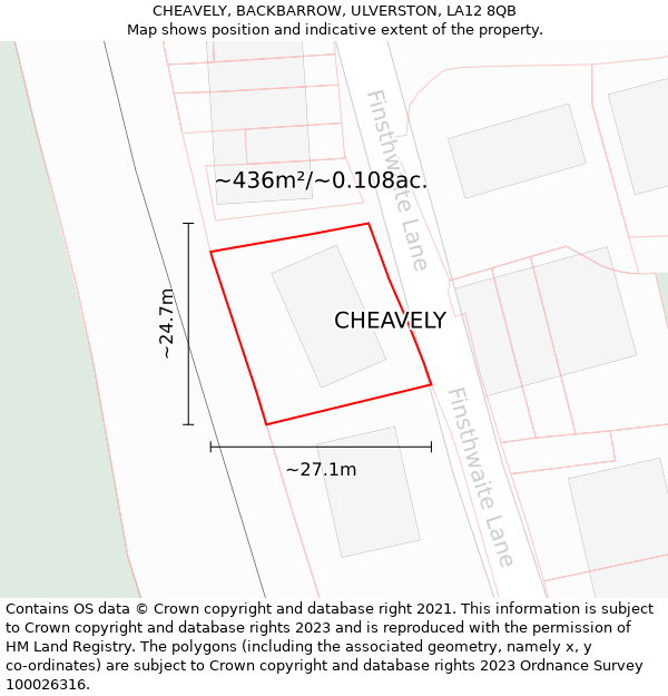 CHEAVELY, BACKBARROW, ULVERSTON, LA12 8QB: Plot and title map