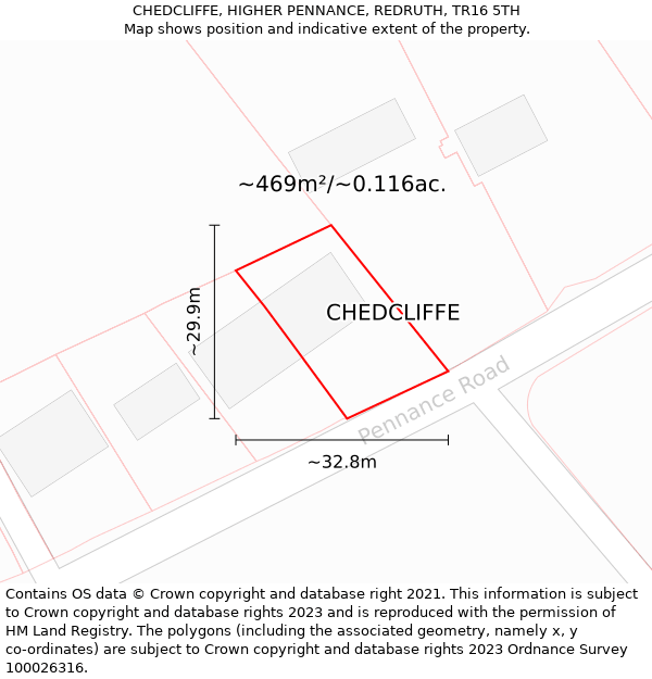 CHEDCLIFFE, HIGHER PENNANCE, REDRUTH, TR16 5TH: Plot and title map