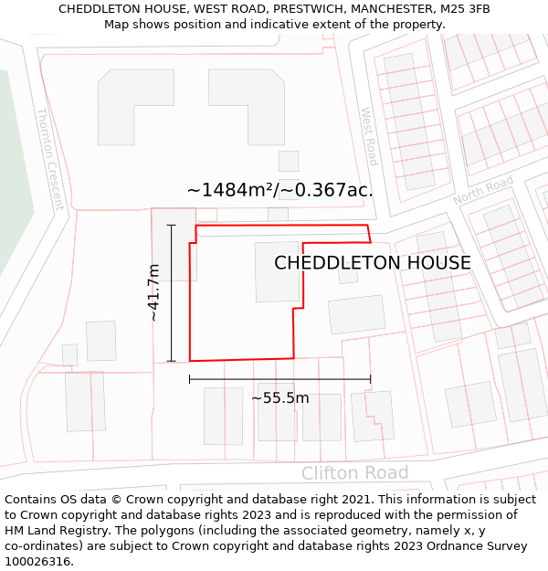 CHEDDLETON HOUSE, WEST ROAD, PRESTWICH, MANCHESTER, M25 3FB: Plot and title map