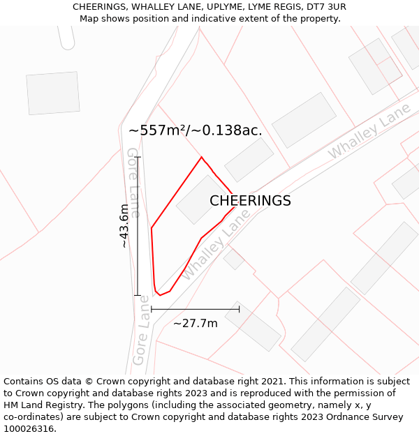 CHEERINGS, WHALLEY LANE, UPLYME, LYME REGIS, DT7 3UR: Plot and title map