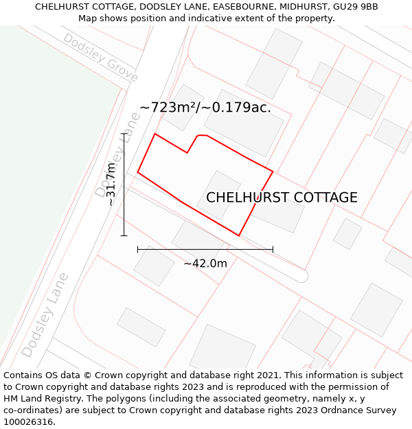 CHELHURST COTTAGE, DODSLEY LANE, EASEBOURNE, MIDHURST, GU29 9BB: Plot and title map