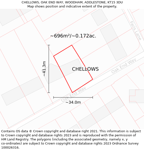 CHELLOWS, OAK END WAY, WOODHAM, ADDLESTONE, KT15 3DU: Plot and title map