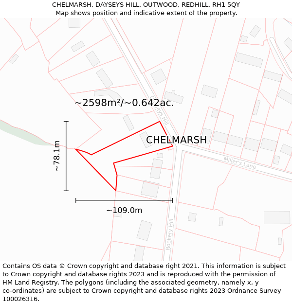 CHELMARSH, DAYSEYS HILL, OUTWOOD, REDHILL, RH1 5QY: Plot and title map