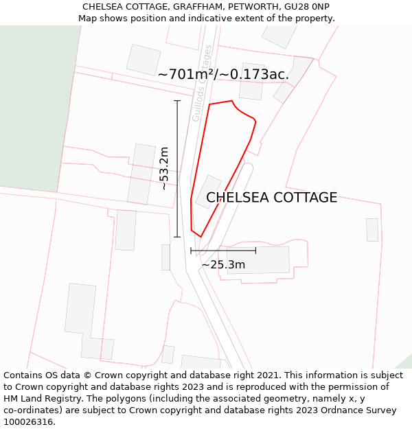 CHELSEA COTTAGE, GRAFFHAM, PETWORTH, GU28 0NP: Plot and title map