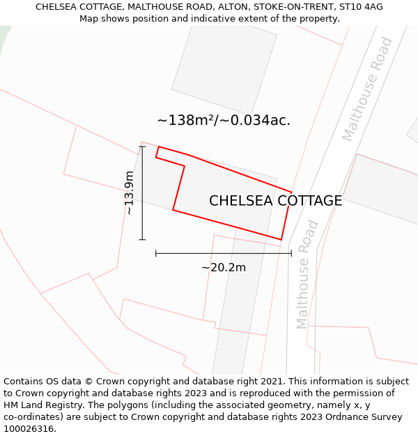 CHELSEA COTTAGE, MALTHOUSE ROAD, ALTON, STOKE-ON-TRENT, ST10 4AG: Plot and title map