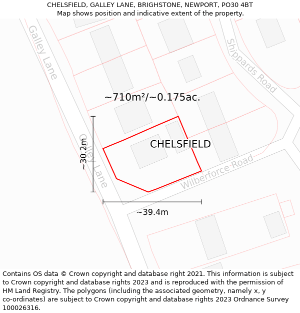 CHELSFIELD, GALLEY LANE, BRIGHSTONE, NEWPORT, PO30 4BT: Plot and title map