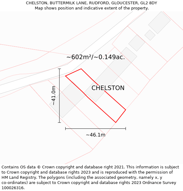 CHELSTON, BUTTERMILK LANE, RUDFORD, GLOUCESTER, GL2 8DY: Plot and title map