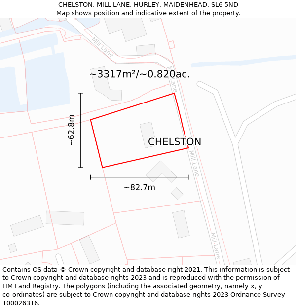 CHELSTON, MILL LANE, HURLEY, MAIDENHEAD, SL6 5ND: Plot and title map