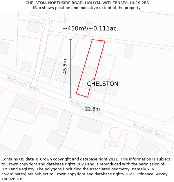 CHELSTON, NORTHSIDE ROAD, HOLLYM, WITHERNSEA, HU19 2RS: Plot and title map