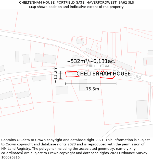 CHELTENHAM HOUSE, PORTFIELD GATE, HAVERFORDWEST, SA62 3LS: Plot and title map