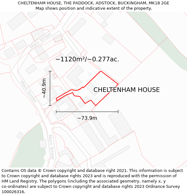 CHELTENHAM HOUSE, THE PADDOCK, ADSTOCK, BUCKINGHAM, MK18 2GE: Plot and title map