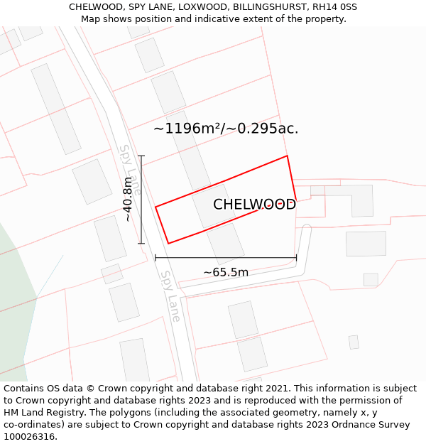 CHELWOOD, SPY LANE, LOXWOOD, BILLINGSHURST, RH14 0SS: Plot and title map