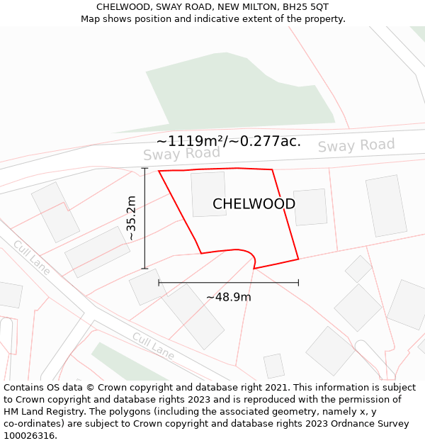 CHELWOOD, SWAY ROAD, NEW MILTON, BH25 5QT: Plot and title map