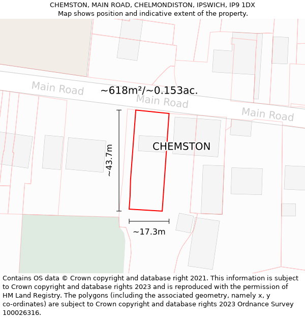 CHEMSTON, MAIN ROAD, CHELMONDISTON, IPSWICH, IP9 1DX: Plot and title map