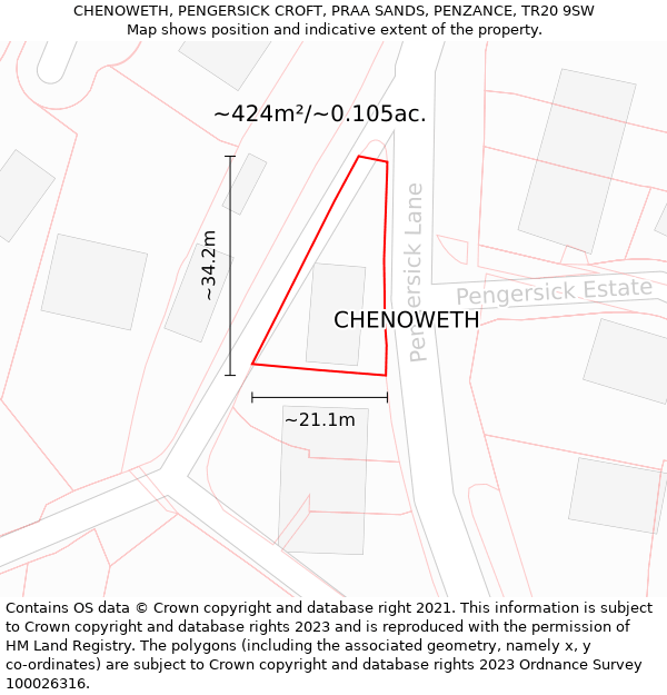 CHENOWETH, PENGERSICK CROFT, PRAA SANDS, PENZANCE, TR20 9SW: Plot and title map