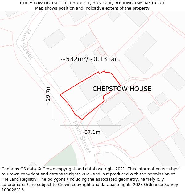 CHEPSTOW HOUSE, THE PADDOCK, ADSTOCK, BUCKINGHAM, MK18 2GE: Plot and title map