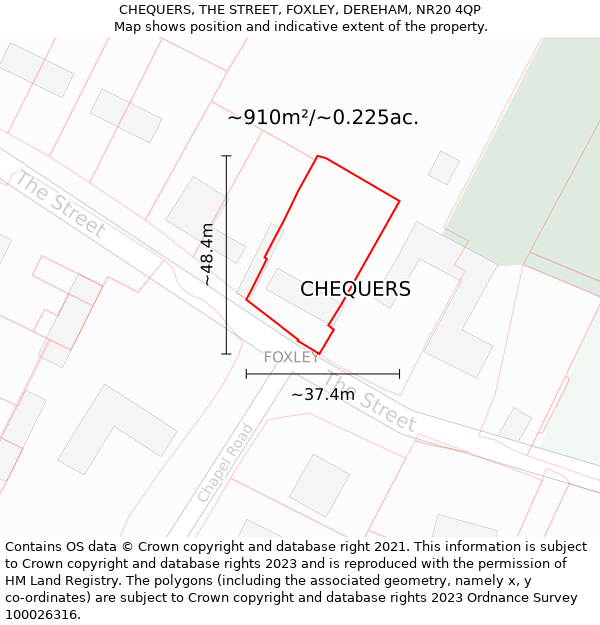 CHEQUERS, THE STREET, FOXLEY, DEREHAM, NR20 4QP: Plot and title map