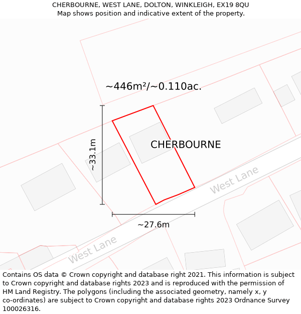 CHERBOURNE, WEST LANE, DOLTON, WINKLEIGH, EX19 8QU: Plot and title map