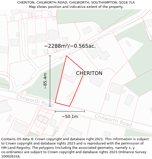 CHERITON, CHILWORTH ROAD, CHILWORTH, SOUTHAMPTON, SO16 7LA: Plot and title map