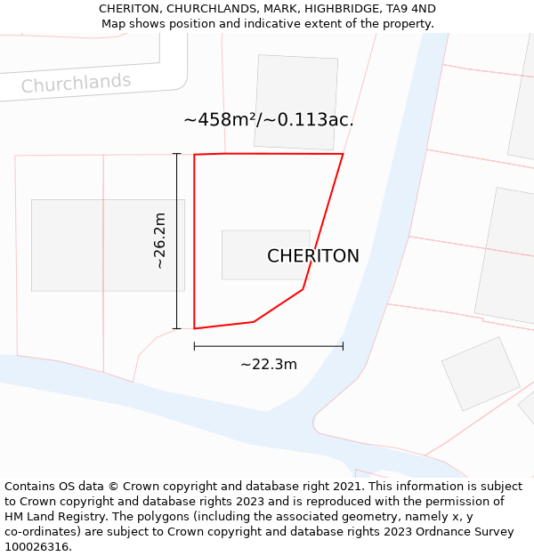 CHERITON, CHURCHLANDS, MARK, HIGHBRIDGE, TA9 4ND: Plot and title map