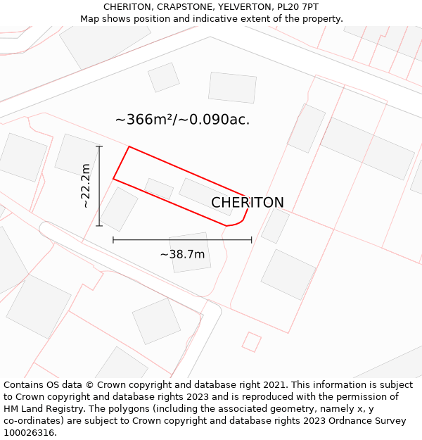 CHERITON, CRAPSTONE, YELVERTON, PL20 7PT: Plot and title map