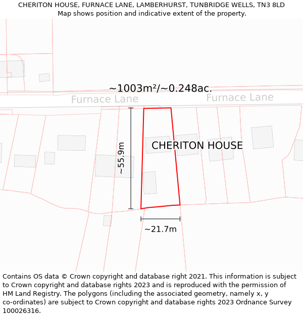 CHERITON HOUSE, FURNACE LANE, LAMBERHURST, TUNBRIDGE WELLS, TN3 8LD: Plot and title map
