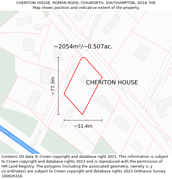 CHERITON HOUSE, ROMAN ROAD, CHILWORTH, SOUTHAMPTON, SO16 7HE: Plot and title map