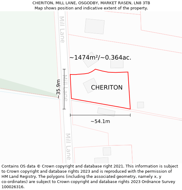 CHERITON, MILL LANE, OSGODBY, MARKET RASEN, LN8 3TB: Plot and title map