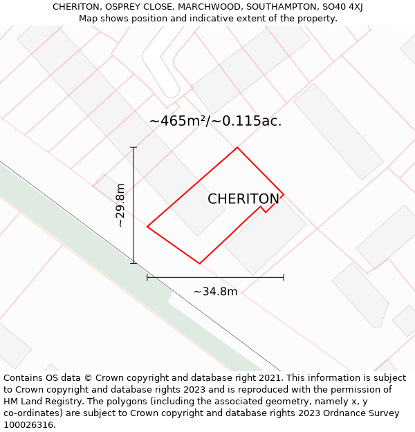 CHERITON, OSPREY CLOSE, MARCHWOOD, SOUTHAMPTON, SO40 4XJ: Plot and title map