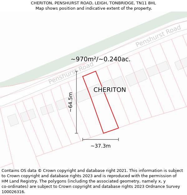CHERITON, PENSHURST ROAD, LEIGH, TONBRIDGE, TN11 8HL: Plot and title map