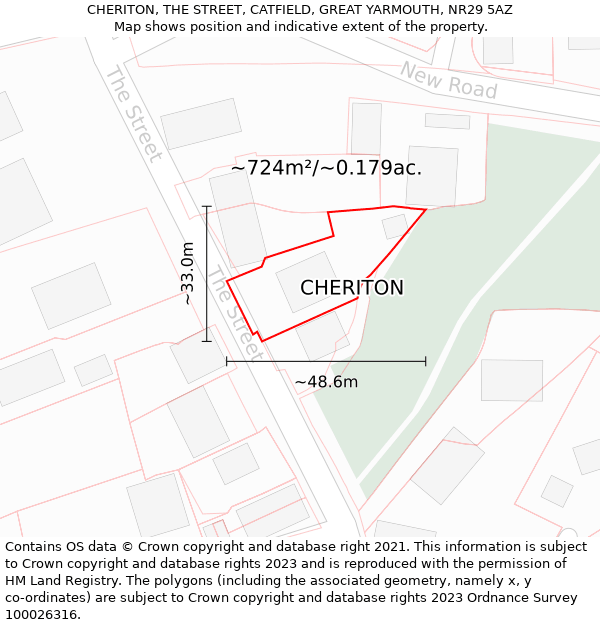 CHERITON, THE STREET, CATFIELD, GREAT YARMOUTH, NR29 5AZ: Plot and title map