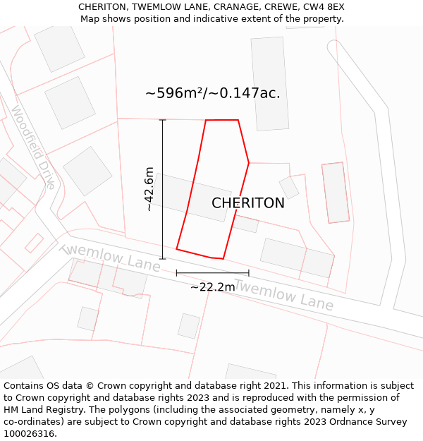 CHERITON, TWEMLOW LANE, CRANAGE, CREWE, CW4 8EX: Plot and title map