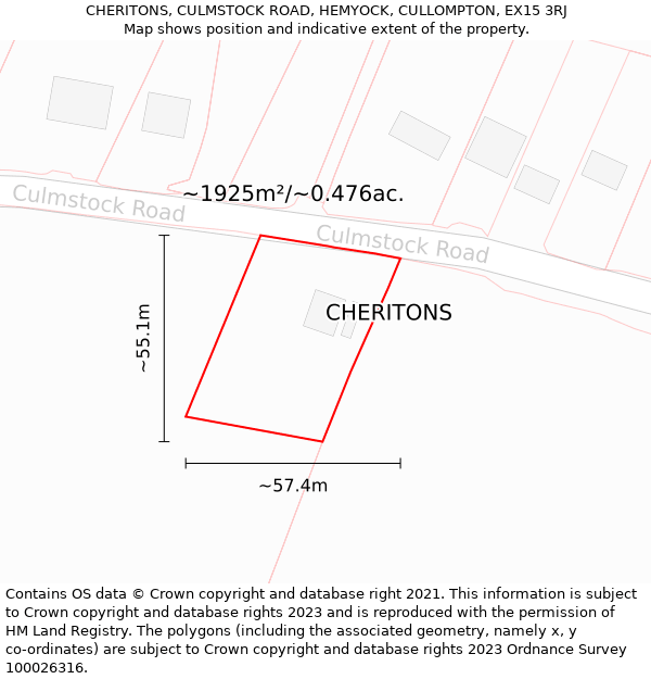 CHERITONS, CULMSTOCK ROAD, HEMYOCK, CULLOMPTON, EX15 3RJ: Plot and title map