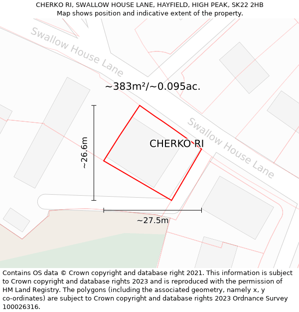 CHERKO RI, SWALLOW HOUSE LANE, HAYFIELD, HIGH PEAK, SK22 2HB: Plot and title map