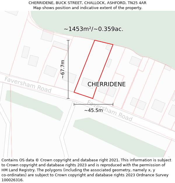 CHERRIDENE, BUCK STREET, CHALLOCK, ASHFORD, TN25 4AR: Plot and title map